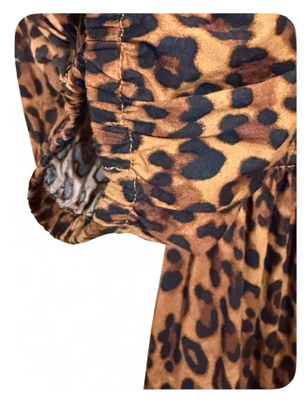 Old Navy Women’s V-Neck Leopard Smocked Puff Sleeve Mini Dress Size Large - Image 16