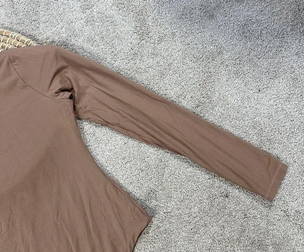 Pumiey Brown Crew Neck Long Sleeve Bodysuit Second-skin Feel Tops in Latte S - Image 7