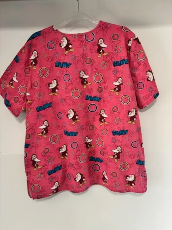 Disney Grumpy Seven Dwarfs Womens L Scrub Top Short Sleeve Pockets V Neck - Image 3