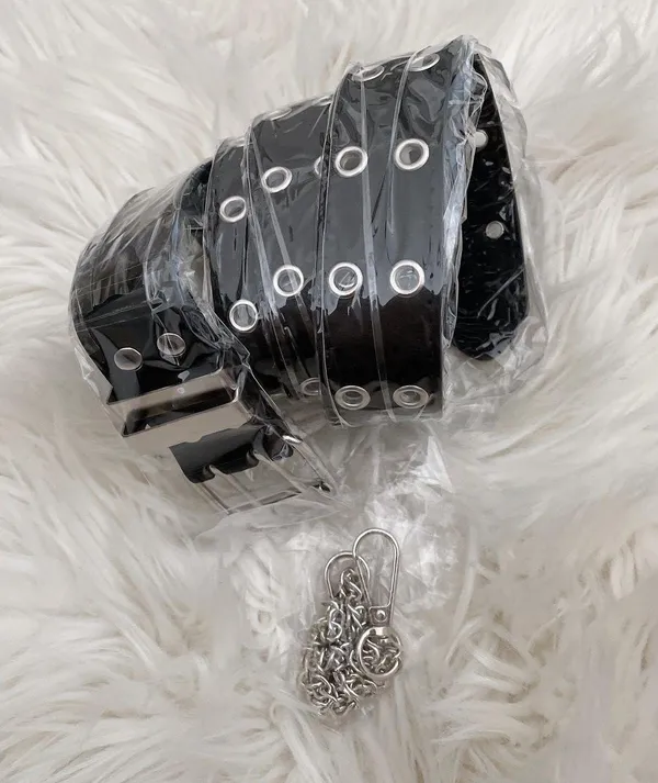Korean style leather double hole belt black  - Image 2