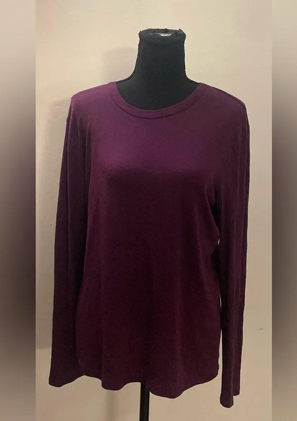 a new day- Burgundy Long Sleeve Blouse Size L - Image 2