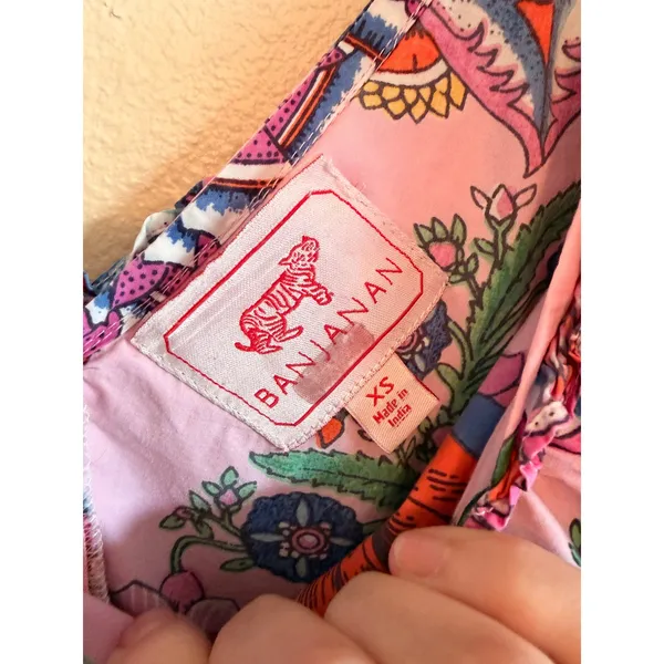 Banjanan Mini Dress Womens XS‎ Pink Toucans Garden Tropical Ruffle Puff Sleeve - Image 6