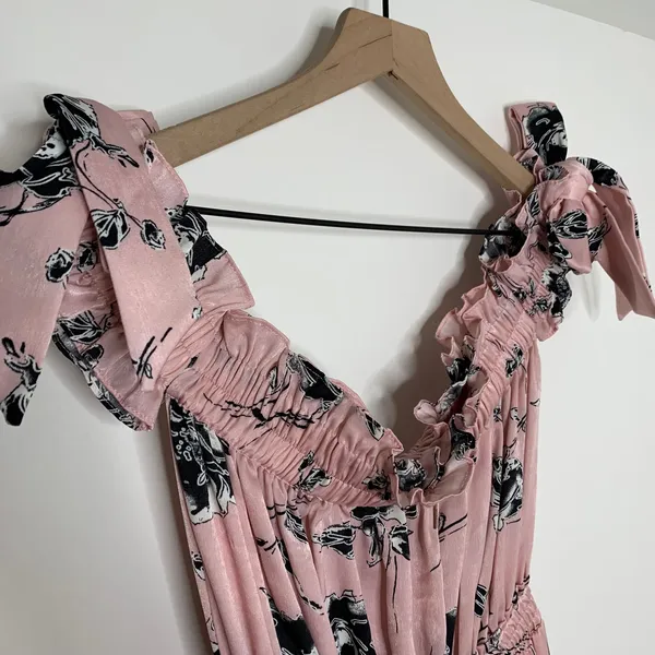 Misa Los Angeles Laiyin Floral Mini Dress Pink Womens Summer Off The Shoulder XS - Image 11