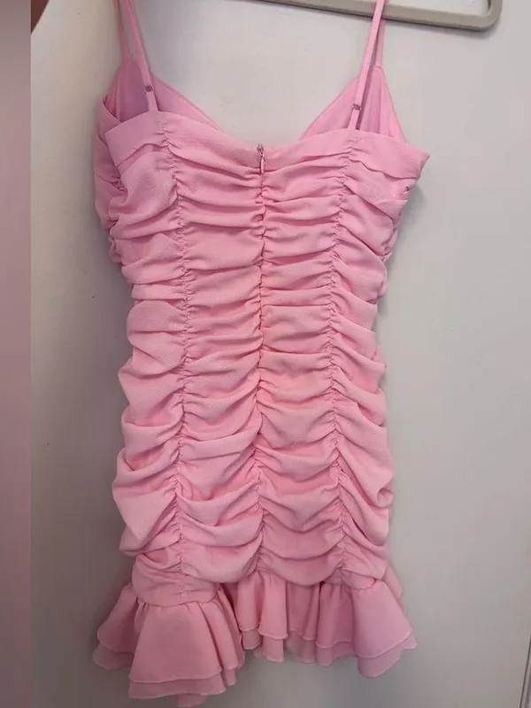 Lucy in the Sky Pink Ruched Mini Dress - Image 2