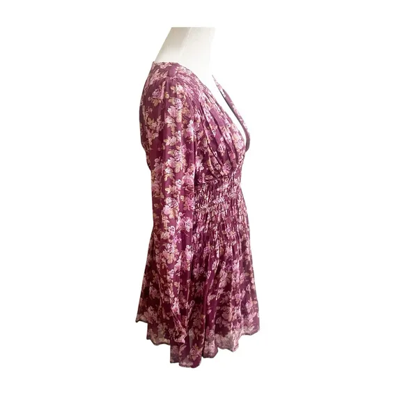 Free People Keep You Floral Moni Dress Plunging Neckline Long Sleeve Smocked - Image 8