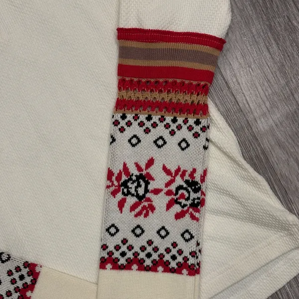 We The Free Mikah Layering Thermal Top Ivory Red Mixed Media Cuff Boho Small NEW - Image 5