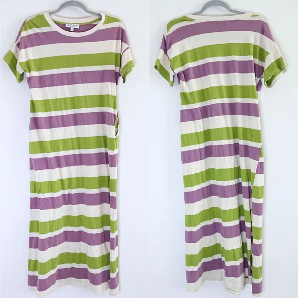 Hayden LA Green Purple & White Striped Short Sleeve T-Shirt Maxi Dress Size S - Image 2