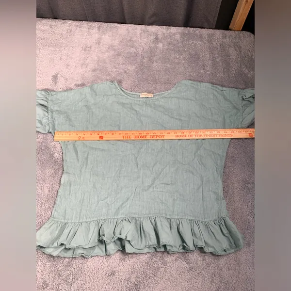 Terzo millennio Light Green/blue Ruffle Hem Top medium linen Green - Image 5
