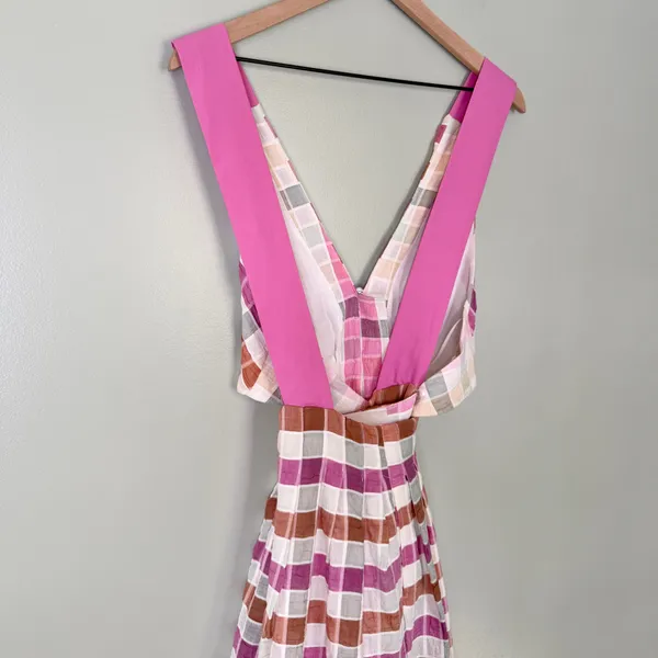 Maeve Anthropologie Ombré Plaid Midi Sundress Pink Orange White Women’s Size 2 - Image 8