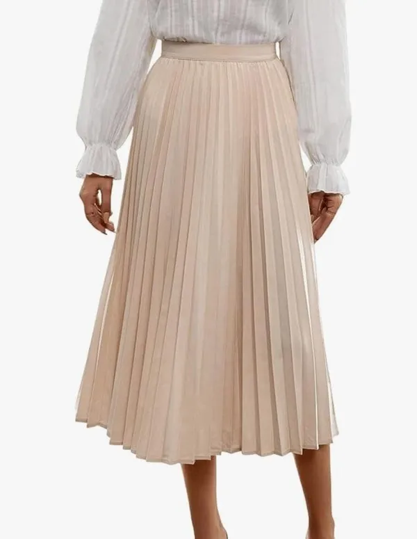Amazon SweatyRocks Women's Casual Solid Longline Pleated Long Skirt Medium - Image 2