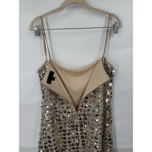 Zara Sequin Mini Dress Women Medium Tan Festival Retro Preppy New Year Glam - Image 3