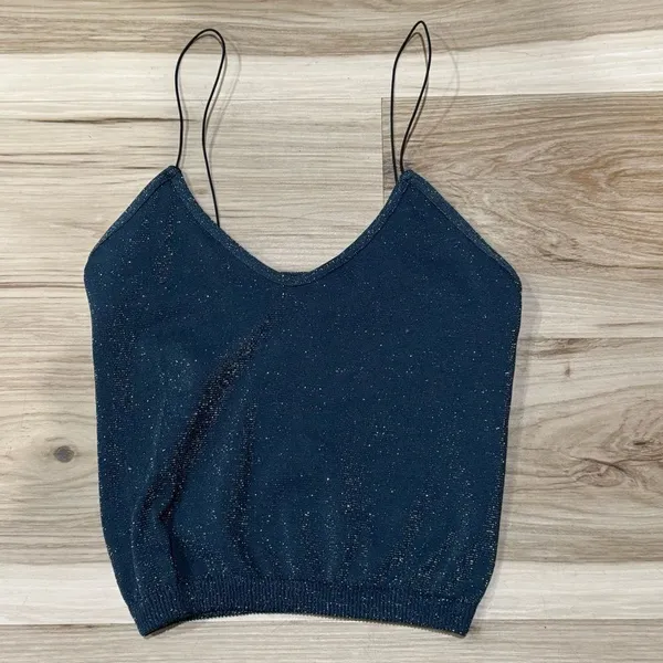 Free People Intimately Cami Top Dark Blue Teal Glittery Sparkle Women’s XS/Small - Image 2