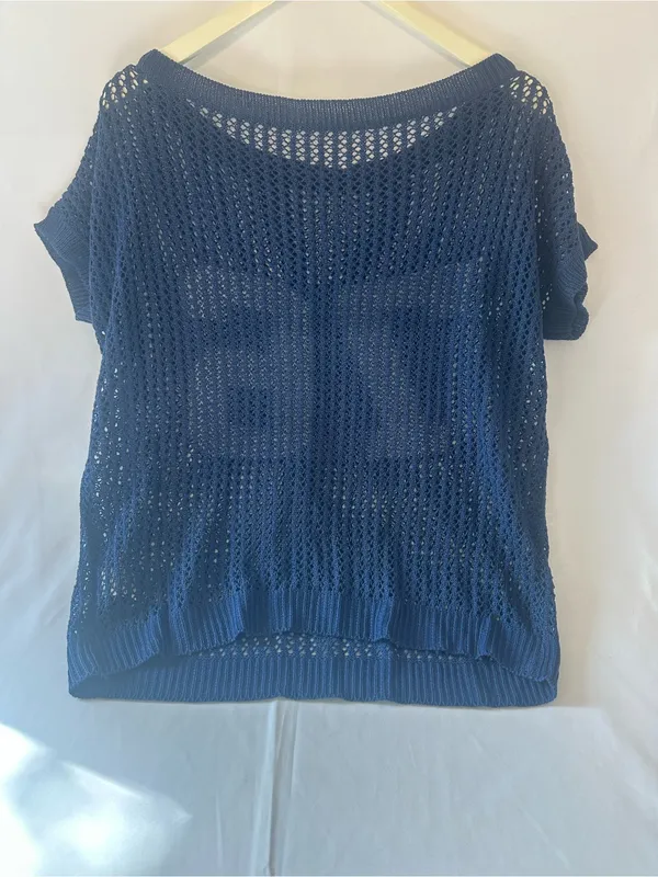 Women’s Navy Knit Jersey Top with White '76' Graphic - Image 2