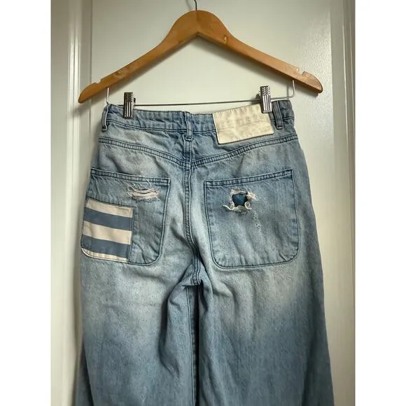 One Teaspoon Womens Smiths Low‎ Waist Wide Leg Denim Jeans Slouchy Multi Pocket - Image 9