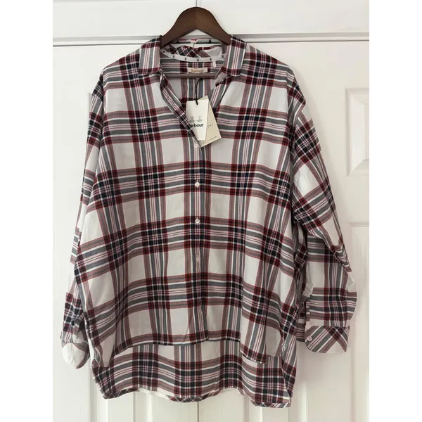 Barbour Bethwin Shirt Womens 10 White‎ Red Blue Plaid Cotton Button Down - Image 2
