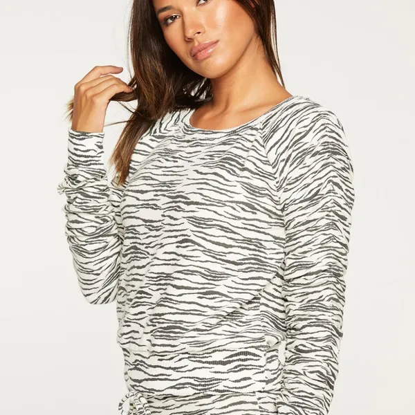 NWT Chaser BLISS KNIT SHIRRED RAGLAN PULLOVER XS Animal Prit Black White Y2k - Image 4