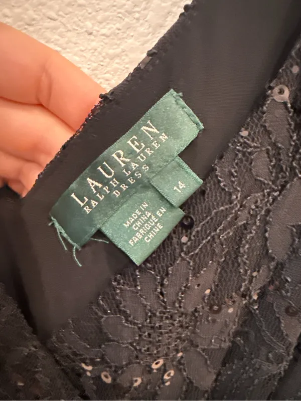 Lauren Ralph Lauren Black Sequin Lace Cocktail Dress Size 14 - Image 4