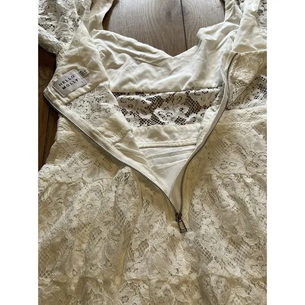 Hello Molly Lace Strapless Puffy Shoulder Ruffle Mini‎ Dress Size M US 6 Peasant - Image 12