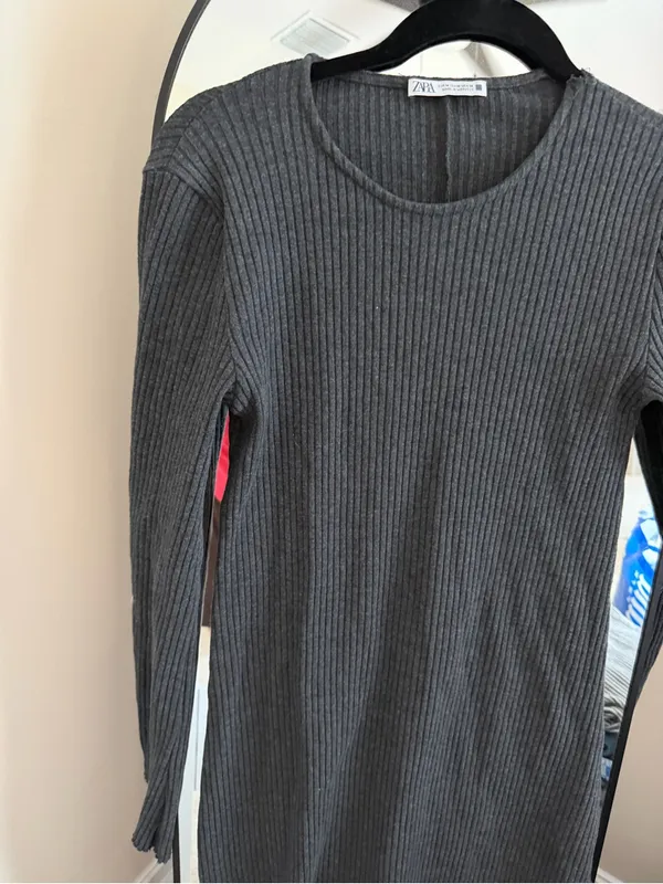 Zara Charcoal Ribbed Long Sleeve Knit Dress - Image 2