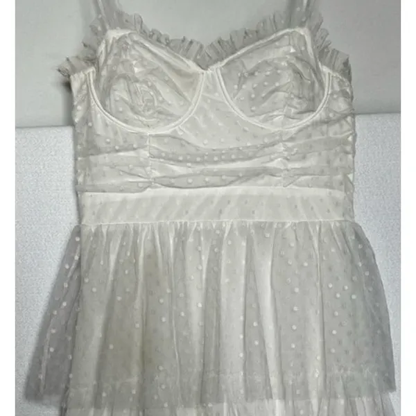 Lulus 2010s Ivory Swiss Dot Mesh Bustier Tiered Dress Medium - Image 8