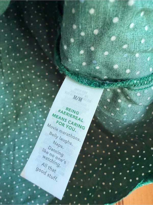Aerie Emerald Green Polka Dot Satin Tie-Front Blouse Short Sleeve Medium - Image 8
