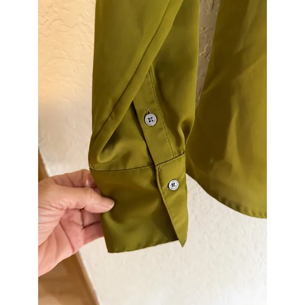 Banana Republic Silky Classic Blouse Dark Palm Green S Womens Long Sleeve Button - Image 12