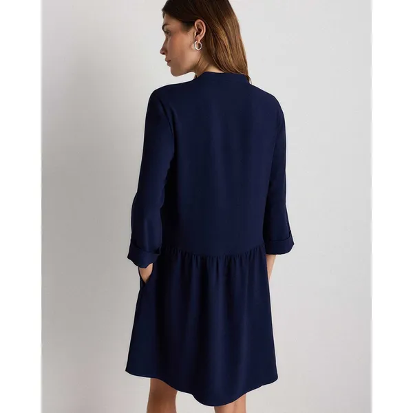 Quince Stretch Crepe Shirt Dress Textured Navy Blue Drop Waist Pocketed Small - Image 3