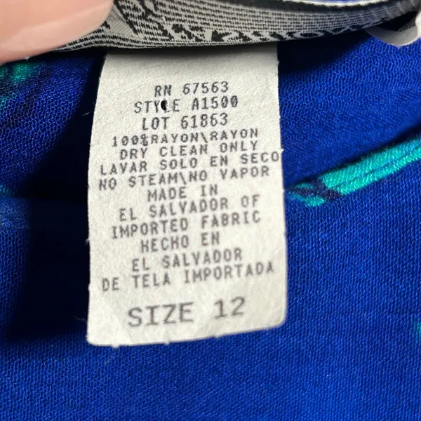 SL Fashions Vintage‎ Blue Floral Rayon Maxi Dress Short Sleeve Tie Waist Size 12 - Image 4