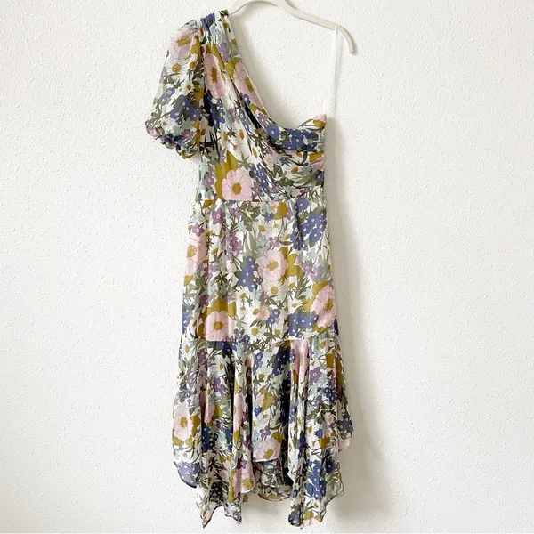 Astr Santorini One Shoulder Midi Dress Off White Retro Floral Size Small Wedding - Image 3