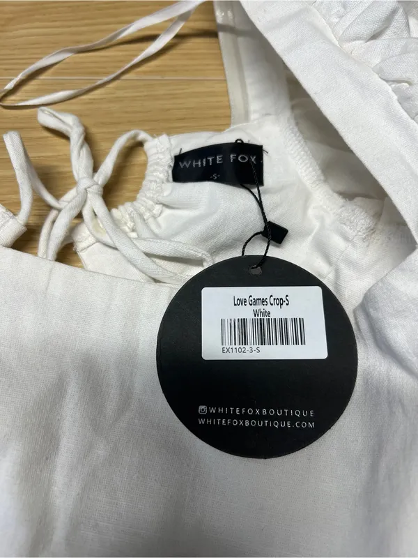 White Fox Boutique Love Games Crop Top White Puff Sleeve Size S NWT - Image 8