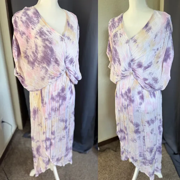 Elan Living Free Tie Dye Twist Front Boho Festival Rayon Midi Dress NWT S‎ - Image 2