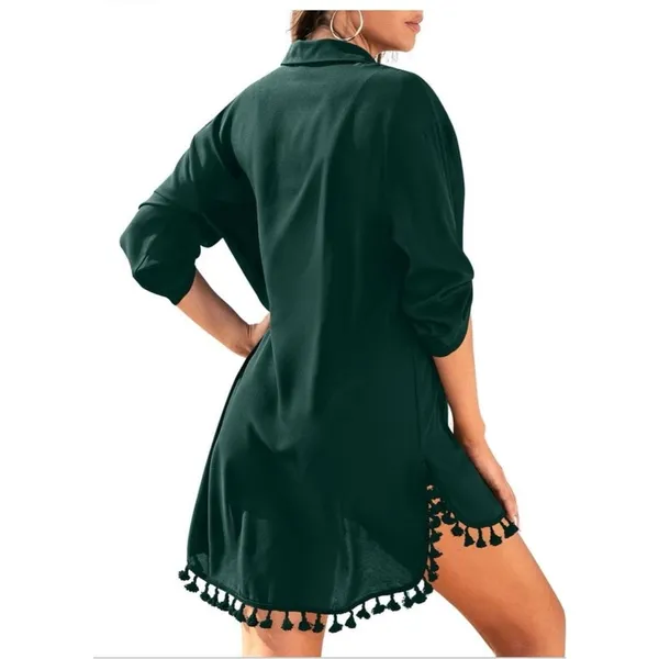 NWT ~ Women's Dark Green Tassel Shirt Swimsuit Cover-Up Bathing Suit Dress ~ XL - Image 2