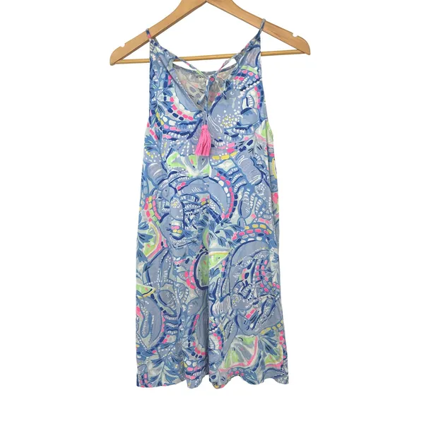 Lilly Pulitzer Tassel Shift Dress S Blue Floral Resort Coastal Beach Tropical - Image 2