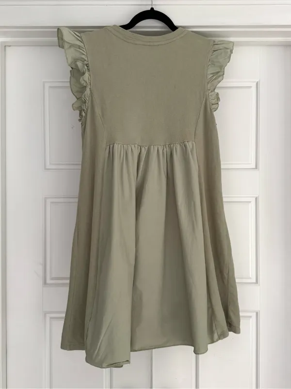 English Factory Mixed Media Mini Ruffle Sleeve Media Dress, Sage - Medium - Image 4