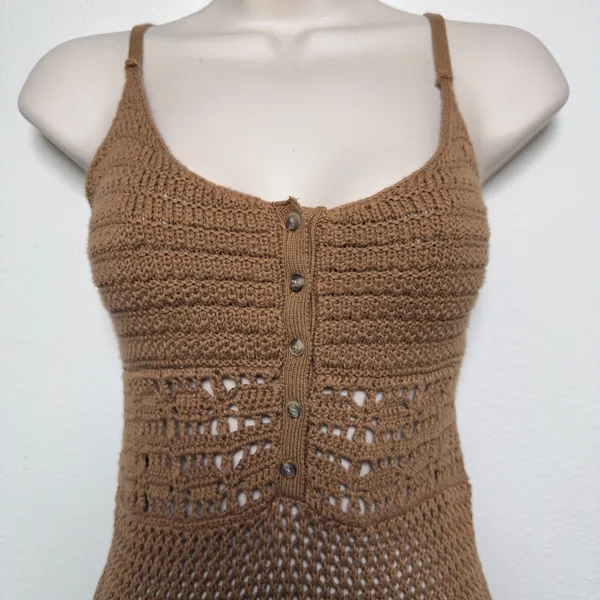 Aerie‎ Women Crochet Knit Cover Up Dress Small Brown Beach Coastal Cowgirl Boho - Image 2