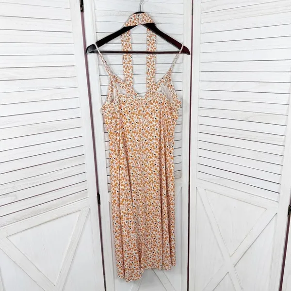 A Loves A Ditsy Floral Button Front‎ Spaghetti Strap Sundress Orange Pink Small - Image 9