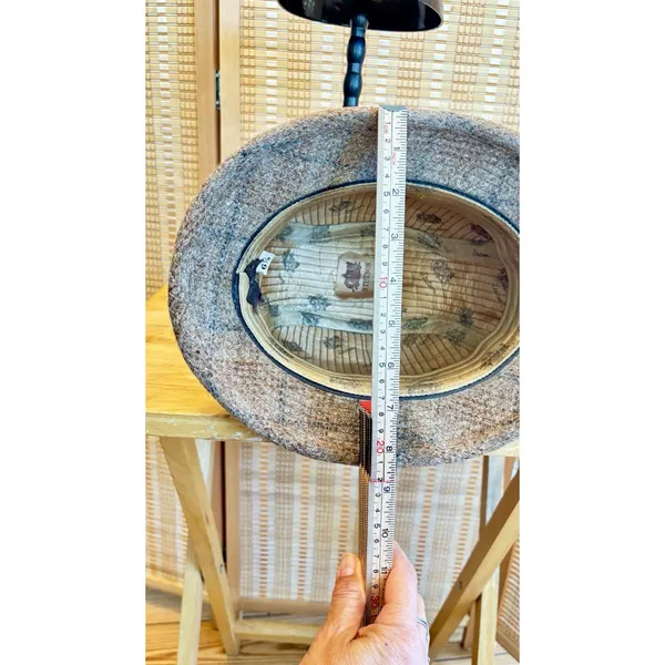 Vintage Stetson Tweed Fedora Hat Cap With Feather Accents Unisex Size 6.5 - Image 7