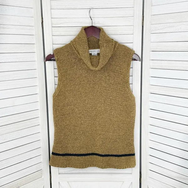 Jones New York Sleeveless Nylon Knit Turtleneck Sweater Tan Medium‎ Preppy - Image 8