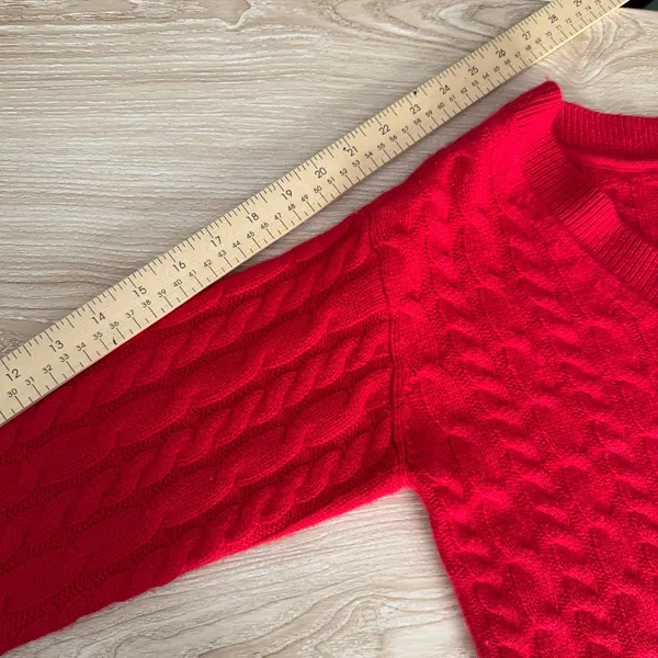 Alice + Olivia XS Ayden Crop Wool Cashmere Sweater‎ Cable Knit Red Valentines - Image 10