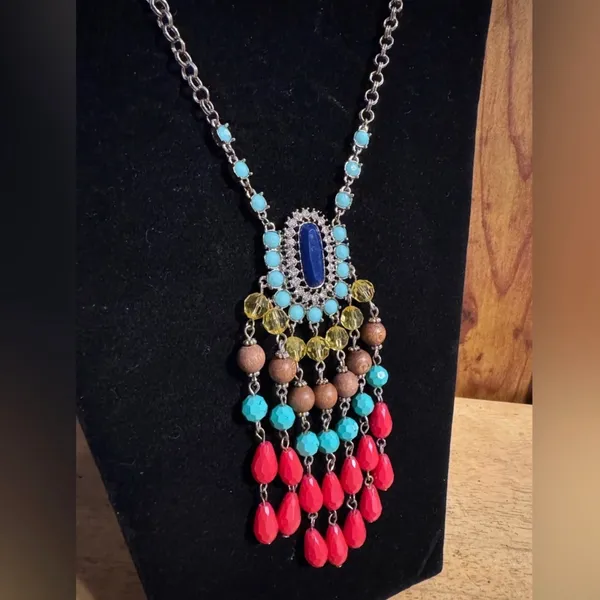 Long Statement Silver Tone Chandelier Necklace - Image 3