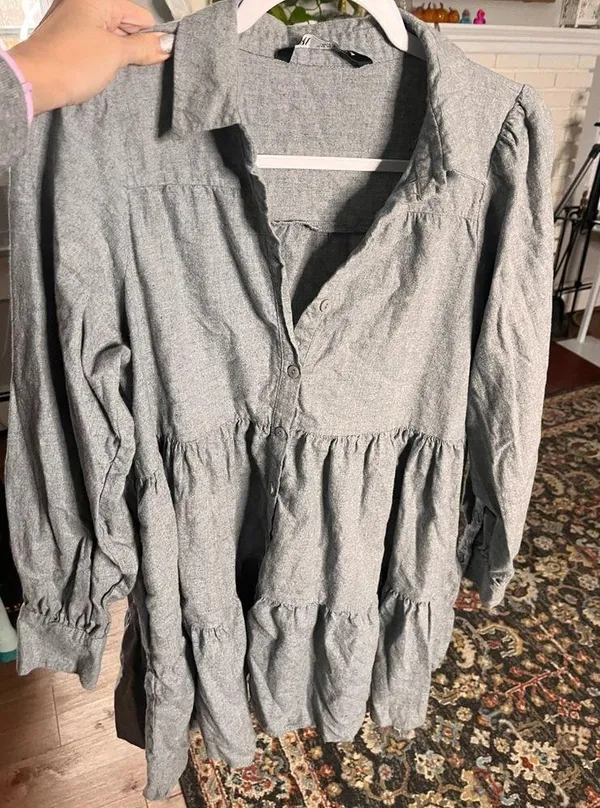 Zara tiered Mini Long Sleeve Cotton Dress Size Small - Image 2