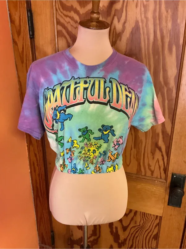 2015 Grateful Dead Tie Dye Crop Top Medium Dancing Bears Graphic Tee Custom Crop - Image 7