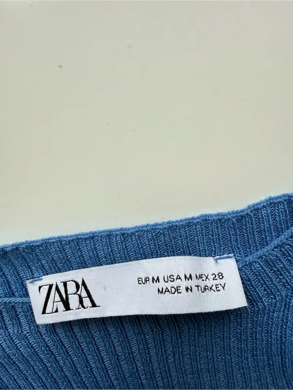 Zara Ruched Ribbed Knit Tank Blue size Medium - Image 6