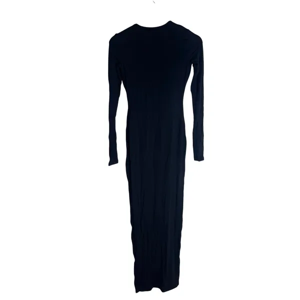 SKIMS Sleep Dress Women's Long Sleeve Henley Maxi Onyx Black XS - Image 7