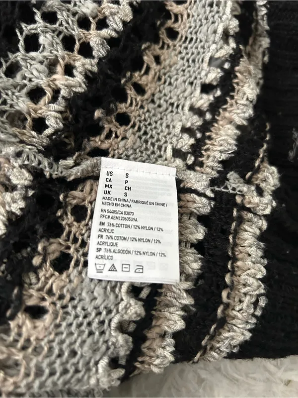 American Eagle Women's Striped black gray Open Front Knit Cardigan Sweater small - Image 6