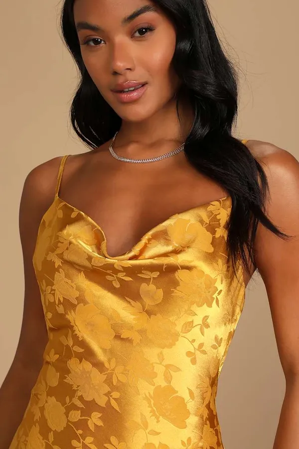 Lulus Golden Yellow Satin Mini Dress - Image 2