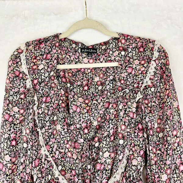 For Love & Lemon Grace Mini Dress Size Small Floral Lined Boho Prairie Feminine - Image 6