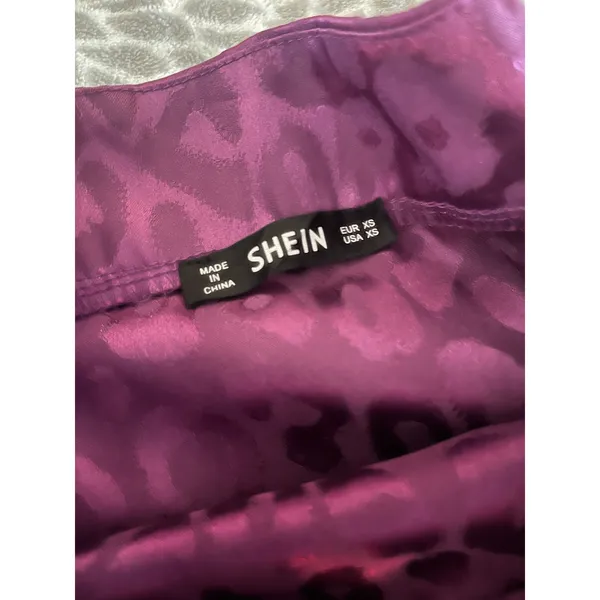 SheIn Satin Maxi Skirt size XS Purple Leopard High Rise A-Line Office Chic‎ Jewel Tone - Image 2