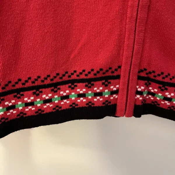 Target Vintage Zip Up‎ Red Ugly Christmas Shoes Bells Cardigan Sweater Size M - Image 6