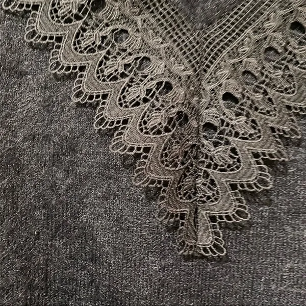 En Crème Black V Neck Lace Collar Fuzzy Sweater Womens S Whimsigoth Witchy - Image 4